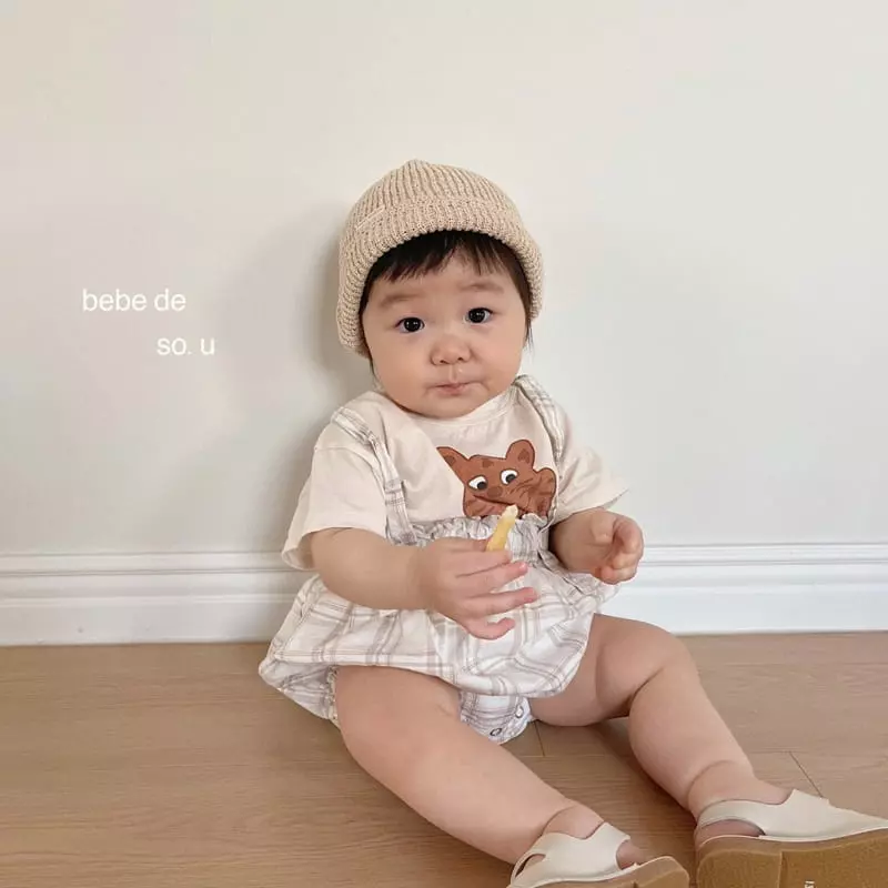 So U - Korean Baby Fashion - #babywear - Check Dungarees Blommer - 2
