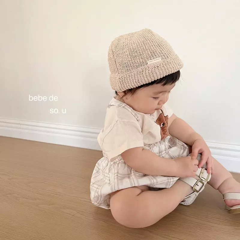 So U - Korean Baby Fashion - #onlinebabyboutique - Check Dungarees Blommer - 3