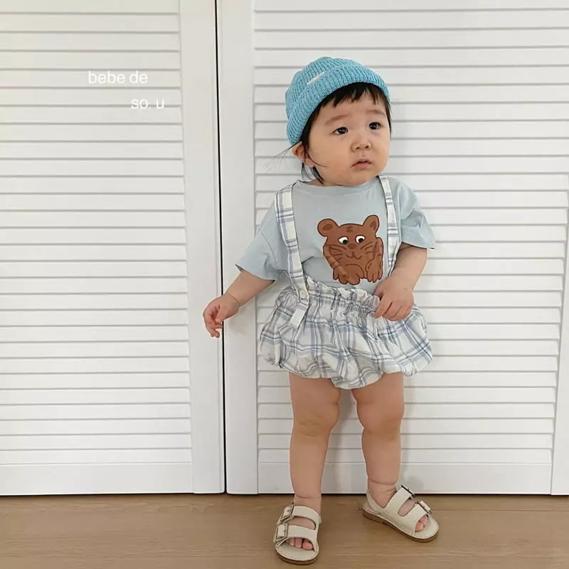 So U - Korean Baby Fashion - #onlinebabyboutique - Check Dungarees Blommer - 4