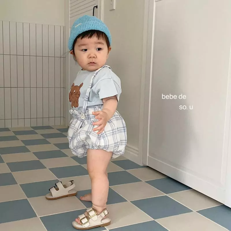 So U - Korean Baby Fashion - #smilingbaby - Check Dungarees Blommer - 5
