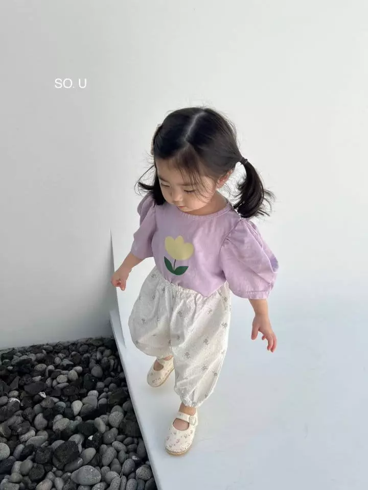 So U - Korean Children Fashion - #Kfashion4kids - Flower Puff Sleeves Tee