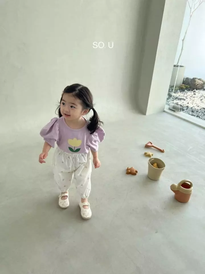 So U - Korean Children Fashion - #childrensboutique - Flower Puff Sleeves Tee - 8