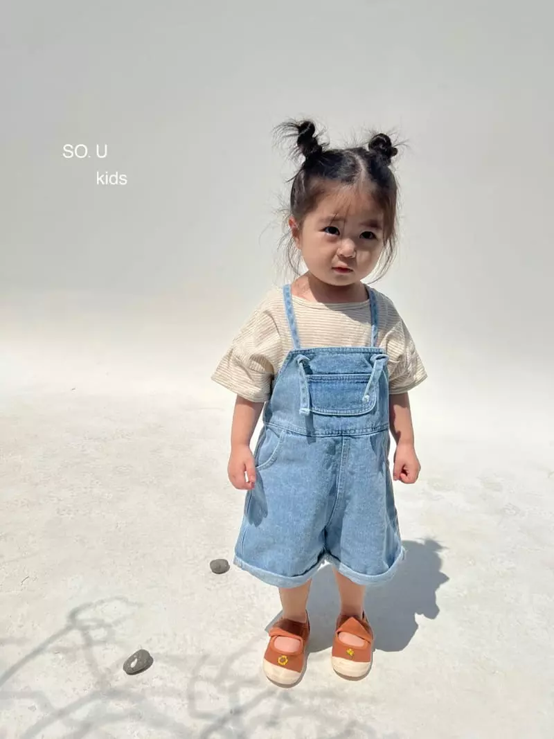 So U - Korean Children Fashion - #kidzfashiontrend - String Denim Dungarees Pants