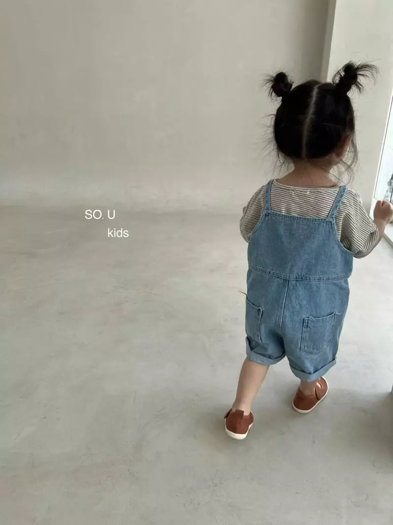 So U - Korean Children Fashion - #littlefashionista - String Denim Dungarees Pants - 3