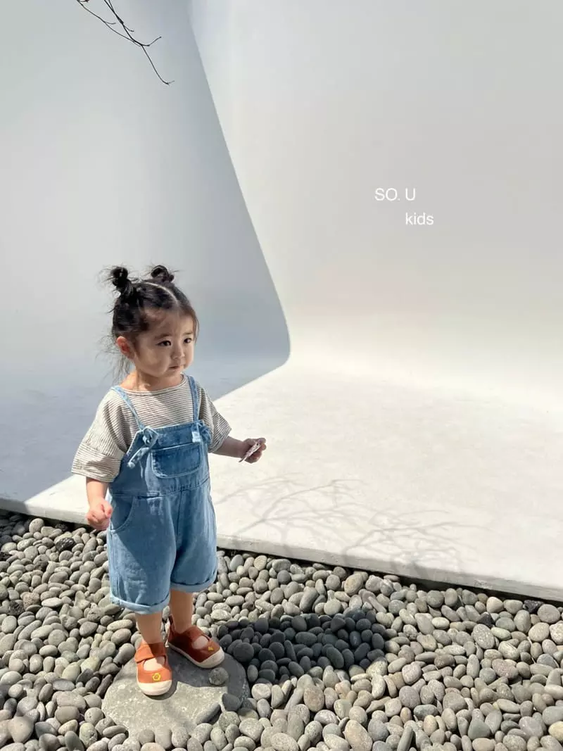 So U - Korean Children Fashion - #littlefashionista - String Denim Dungarees Pants - 4