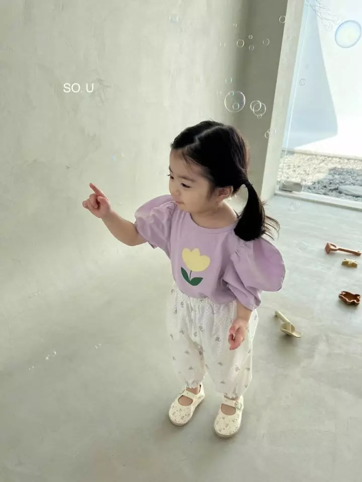 So U - Korean Children Fashion - #prettylittlegirls - Flower Puff Sleeves Tee - 5