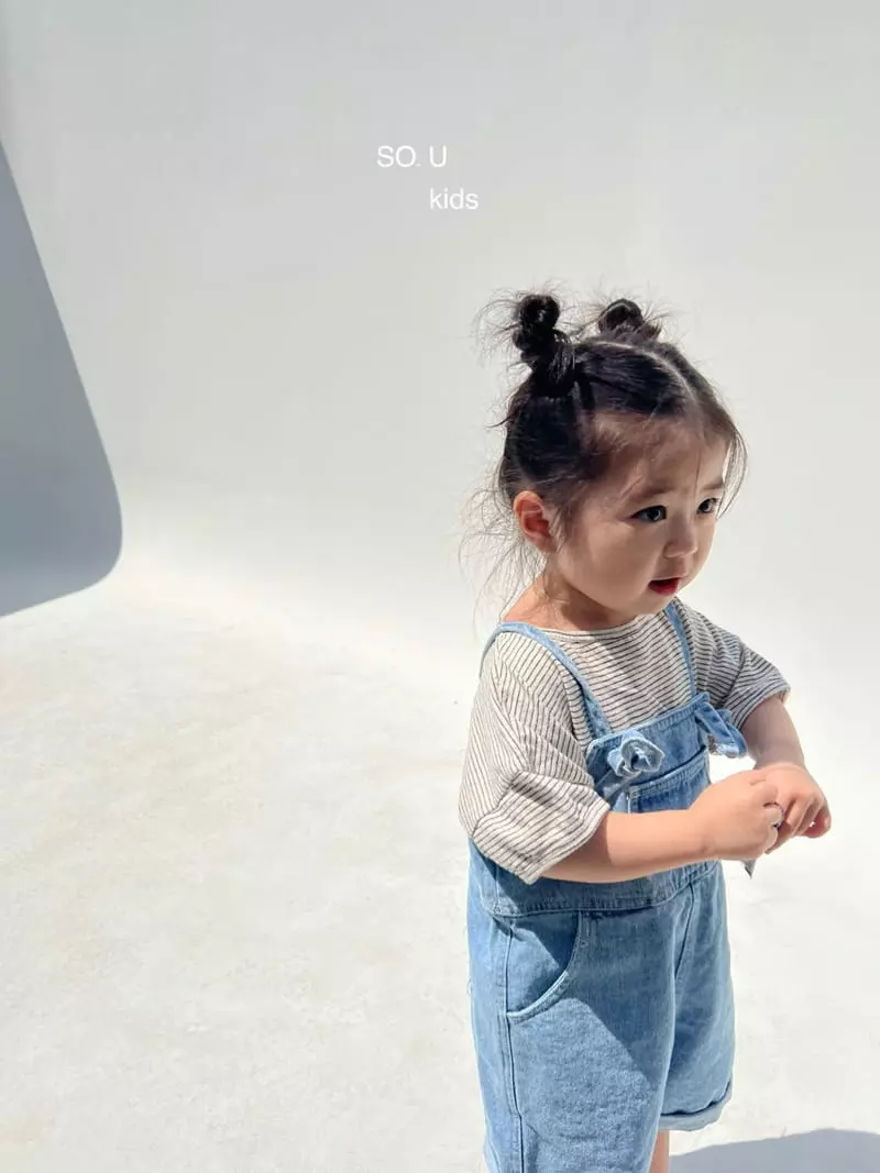 So U - Korean Children Fashion - #prettylittlegirls - String Denim Dungarees Pants - 6