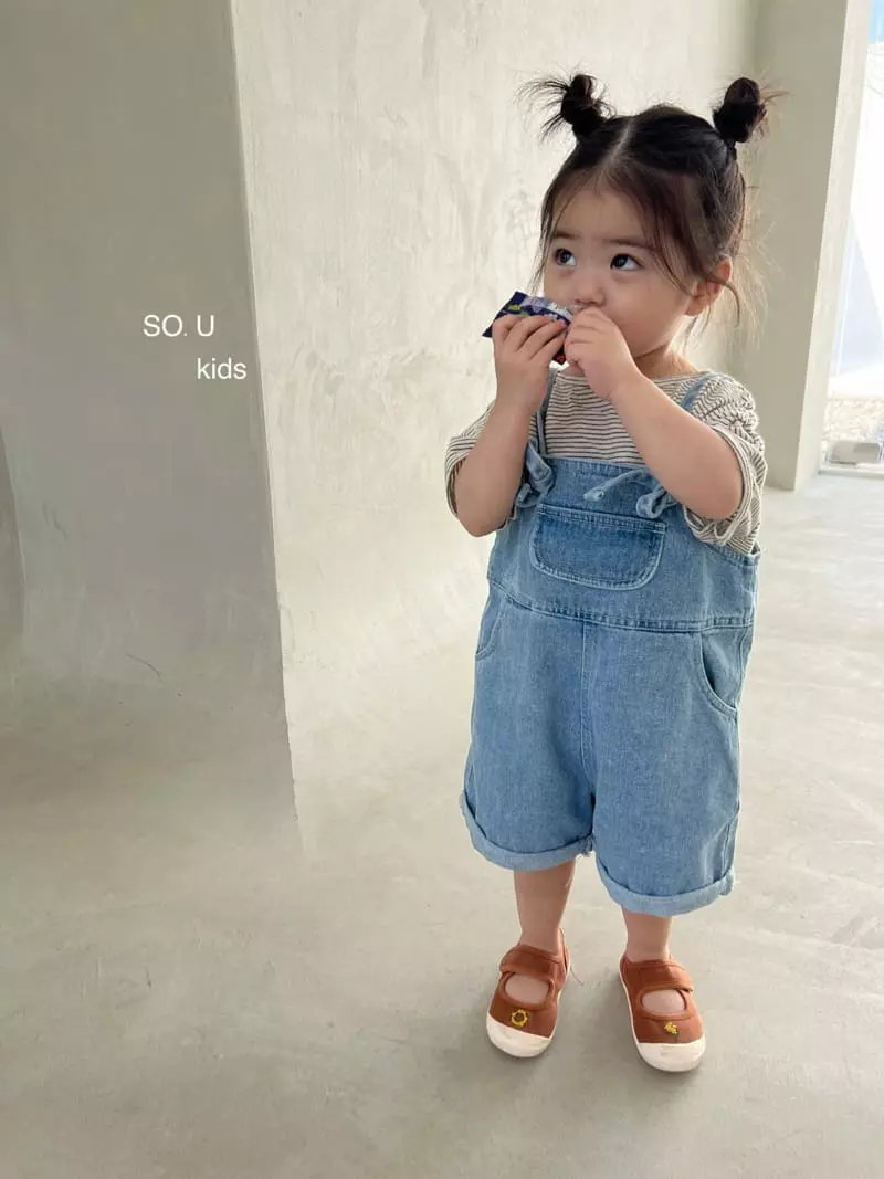 So U - Korean Children Fashion - #todddlerfashion - String Denim Dungarees Pants - 7