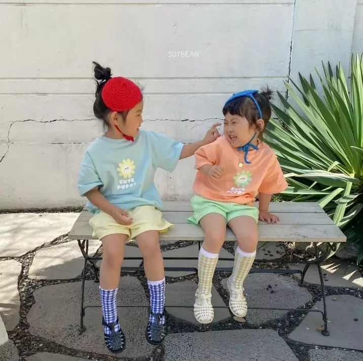Soybean - Korean Children Fashion - #childrensboutique - Flower Puppy Top Bottom Set - 8