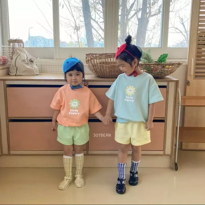 Soybean - Korean Children Fashion - #kidsshorts - Flower Puppy Top Bottom Set - 12