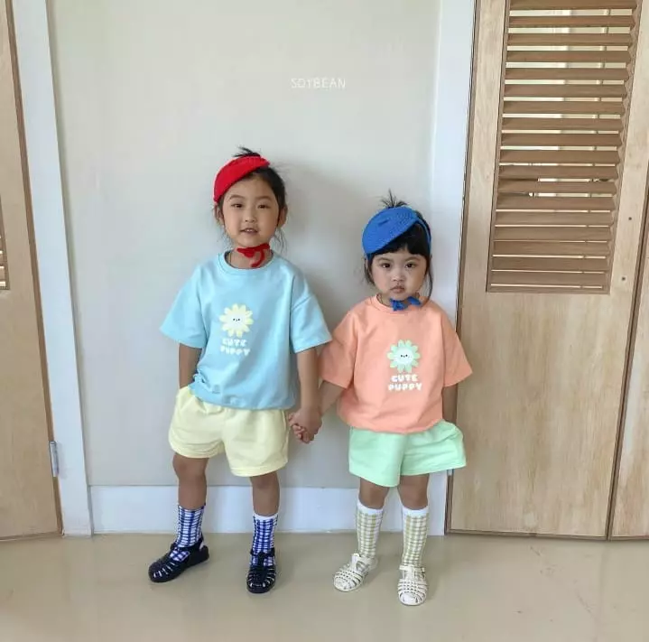 Soybean - Korean Children Fashion - #littlefashionista - Flower Puppy Top Bottom Set - 2