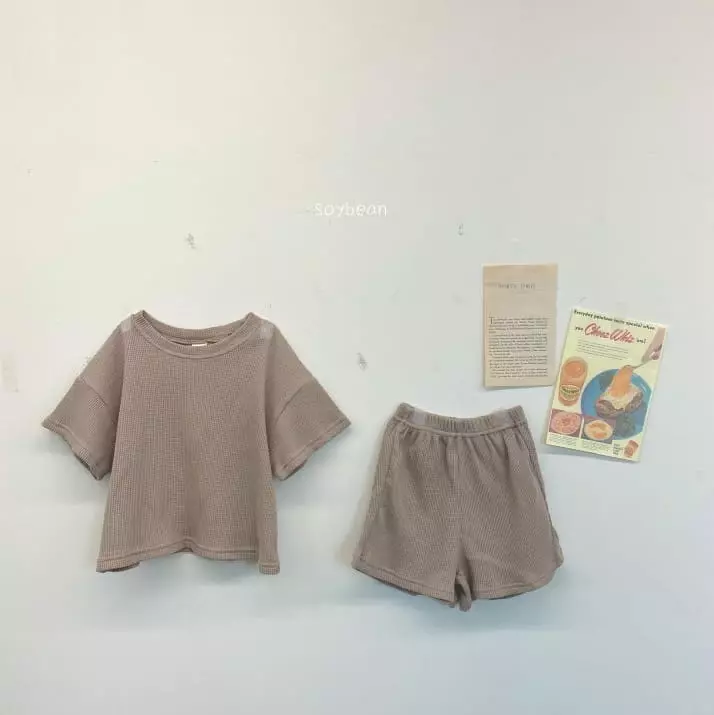 Soybean - Korean Children Fashion - #stylishchildhood - Summer Waffle Top Bottom Set - 11
