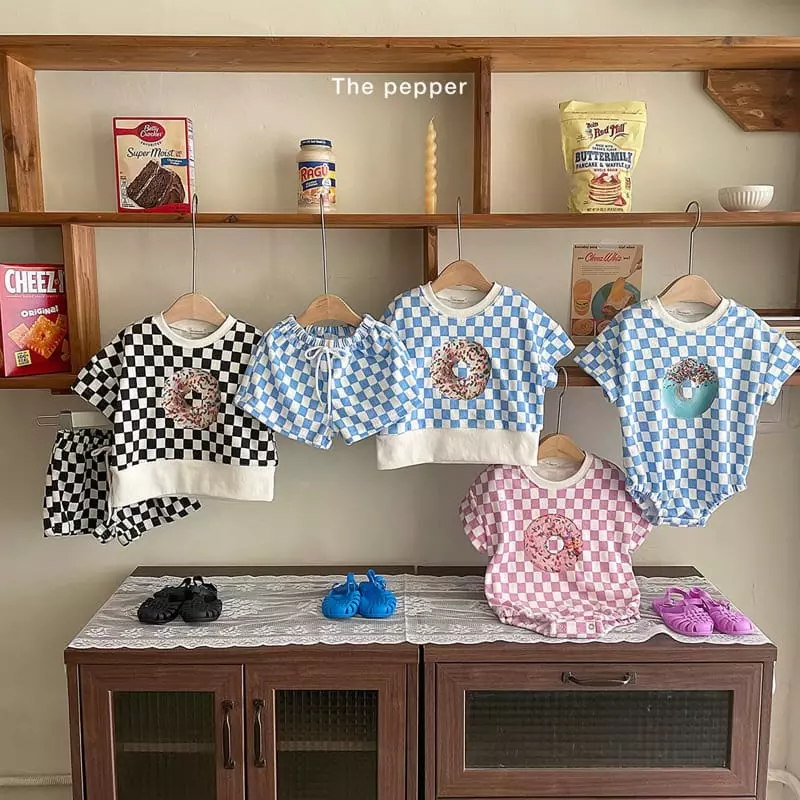 The Pepper - Korean Children Fashion - #childofig - Donut Check Terry Top Bottom Set