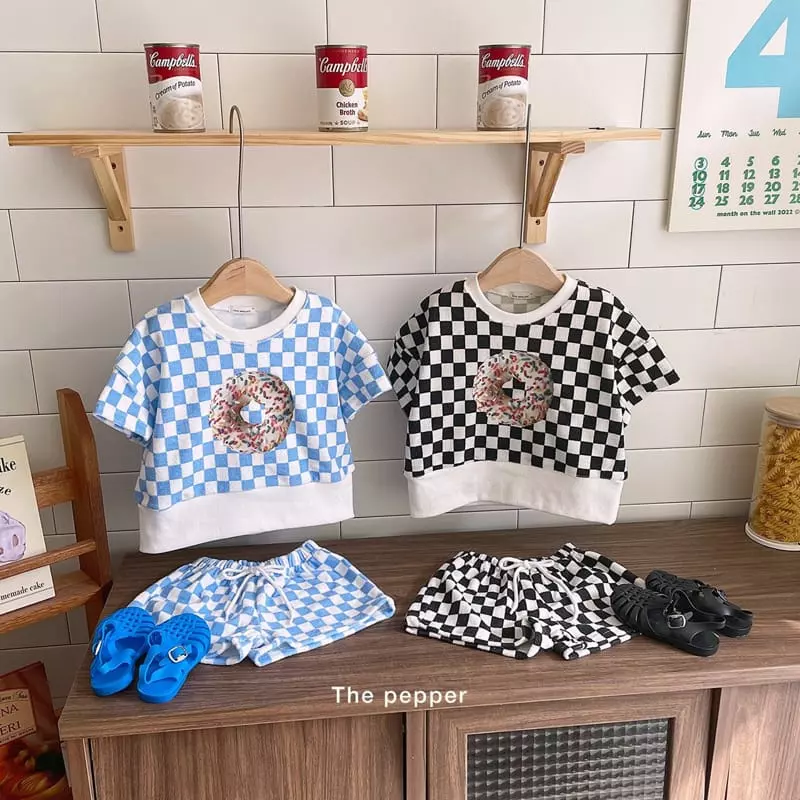 The Pepper - Korean Children Fashion - #childofig - Donut Check Terry Top Bottom Set - 2