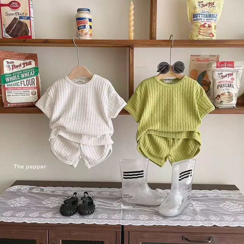 The Pepper - Korean Children Fashion - #childrensboutique - Twist Linen Knit Top Bottom Set - 2