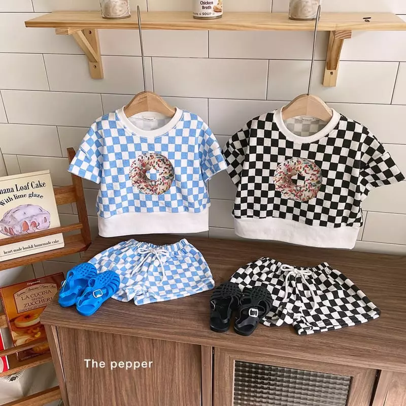 The Pepper - Korean Children Fashion - #childrensboutique - Donut Check Terry Top Bottom Set - 3