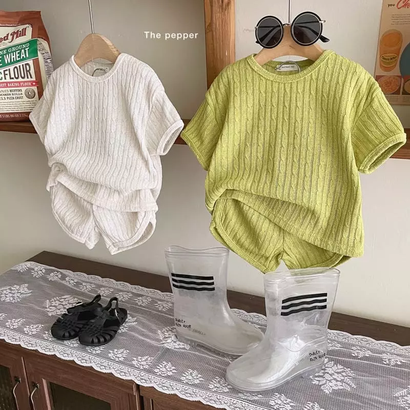 The Pepper - Korean Children Fashion - #designkidswear - Twist Linen Knit Top Bottom Set - 3