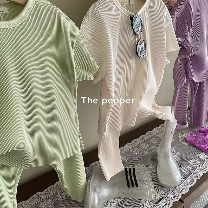 The Pepper - Korean Children Fashion - #fashionkids - Pleats Top Bottom Set - 3
