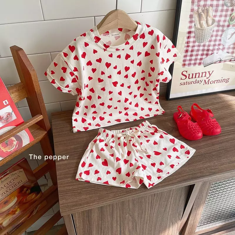 The Pepper - Korean Children Fashion - #littlefashionista - Heart Top Bottom Set