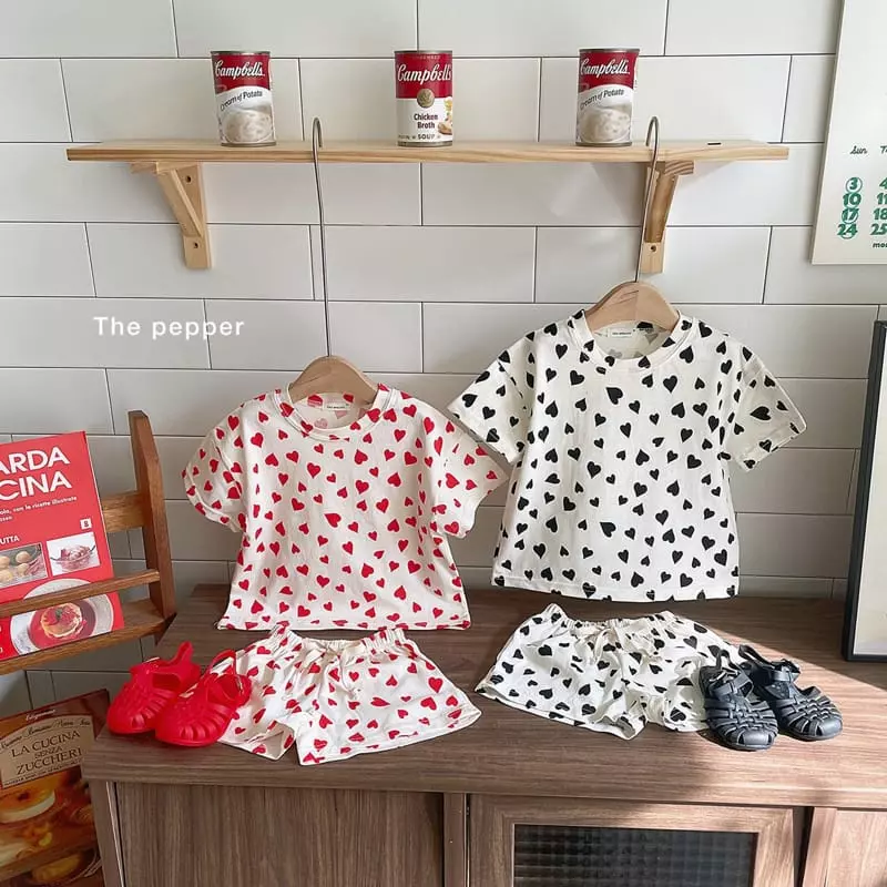 The Pepper - Korean Children Fashion - #minifashionista - Heart Top Bottom Set - 3