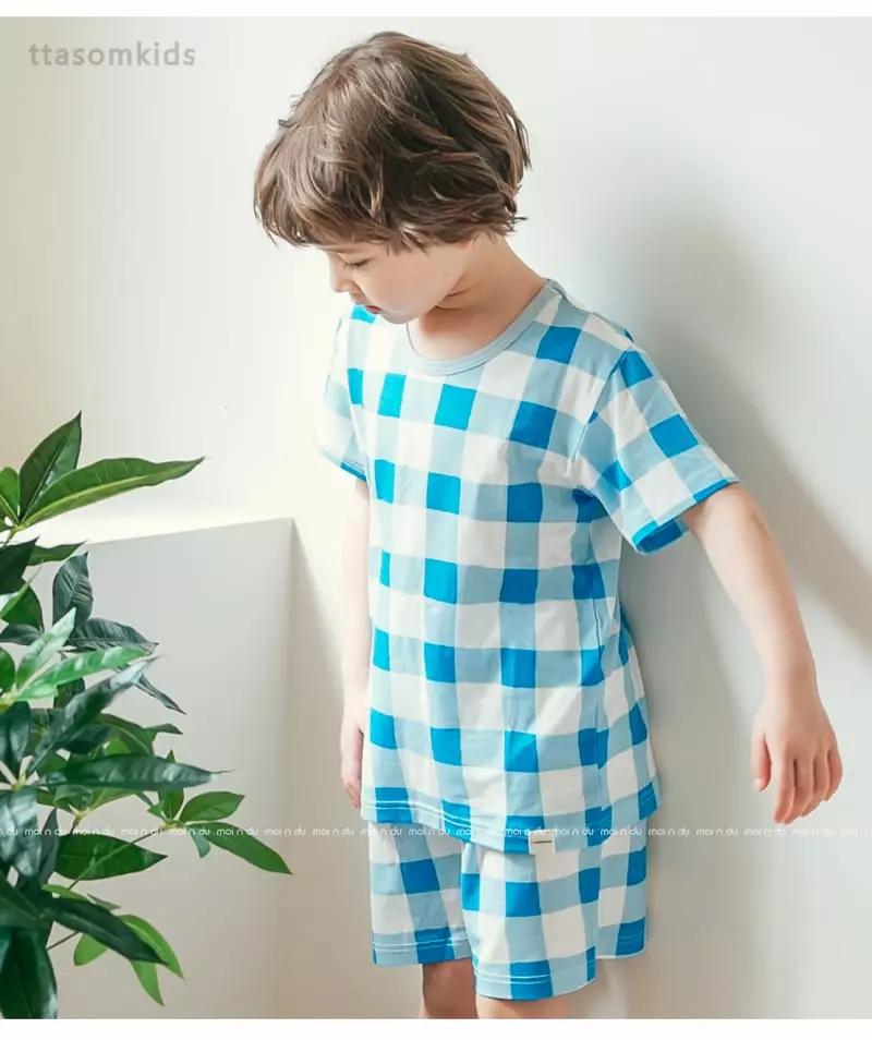 Ttasom - Korean Children Fashion - #littlefashionista - Big Check Blue Modal Easywear - 6