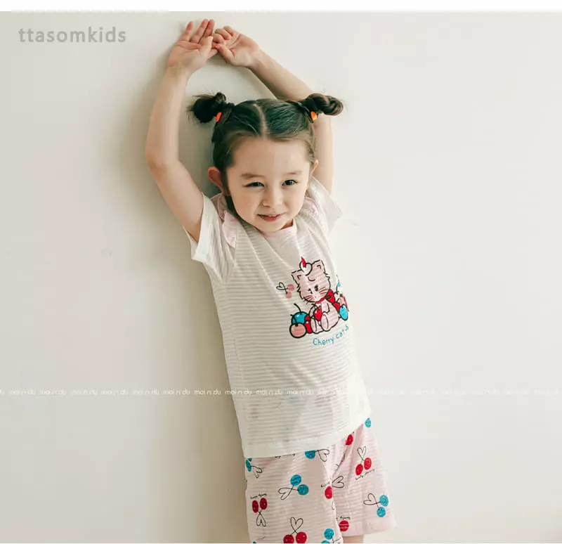 Ttasom - Korean Children Fashion - #magicofchildhood - Cherry Cat Jacquard Easywear - 2