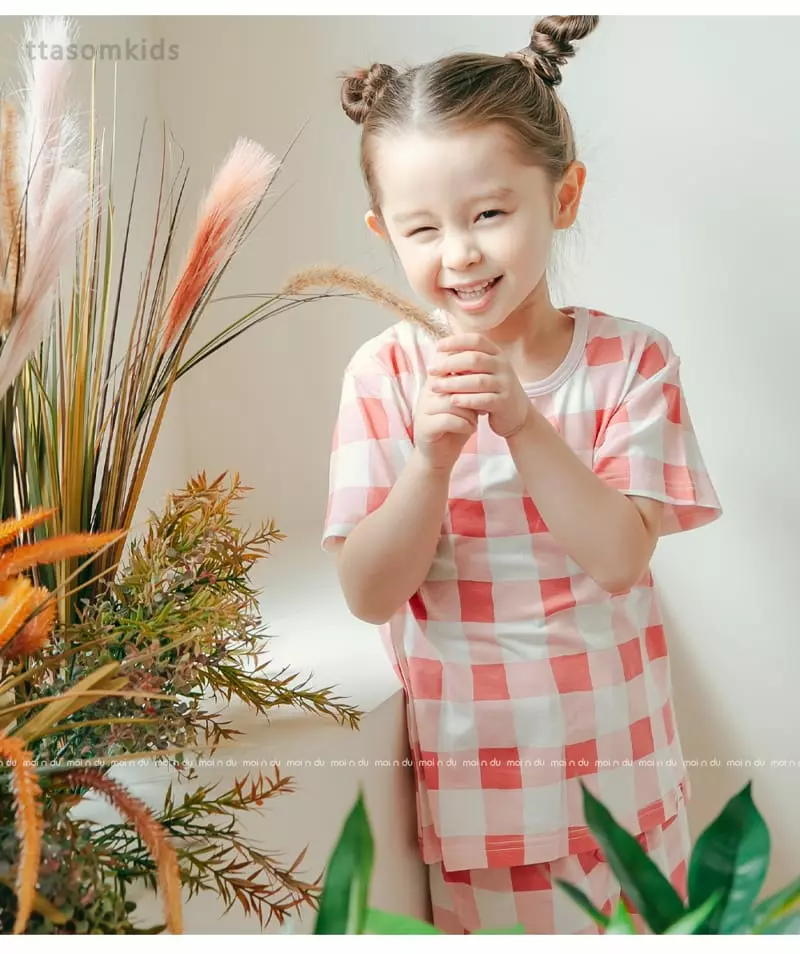 Ttasom - Korean Children Fashion - #magicofchildhood - Big Check Pink Modal Easywear - 6