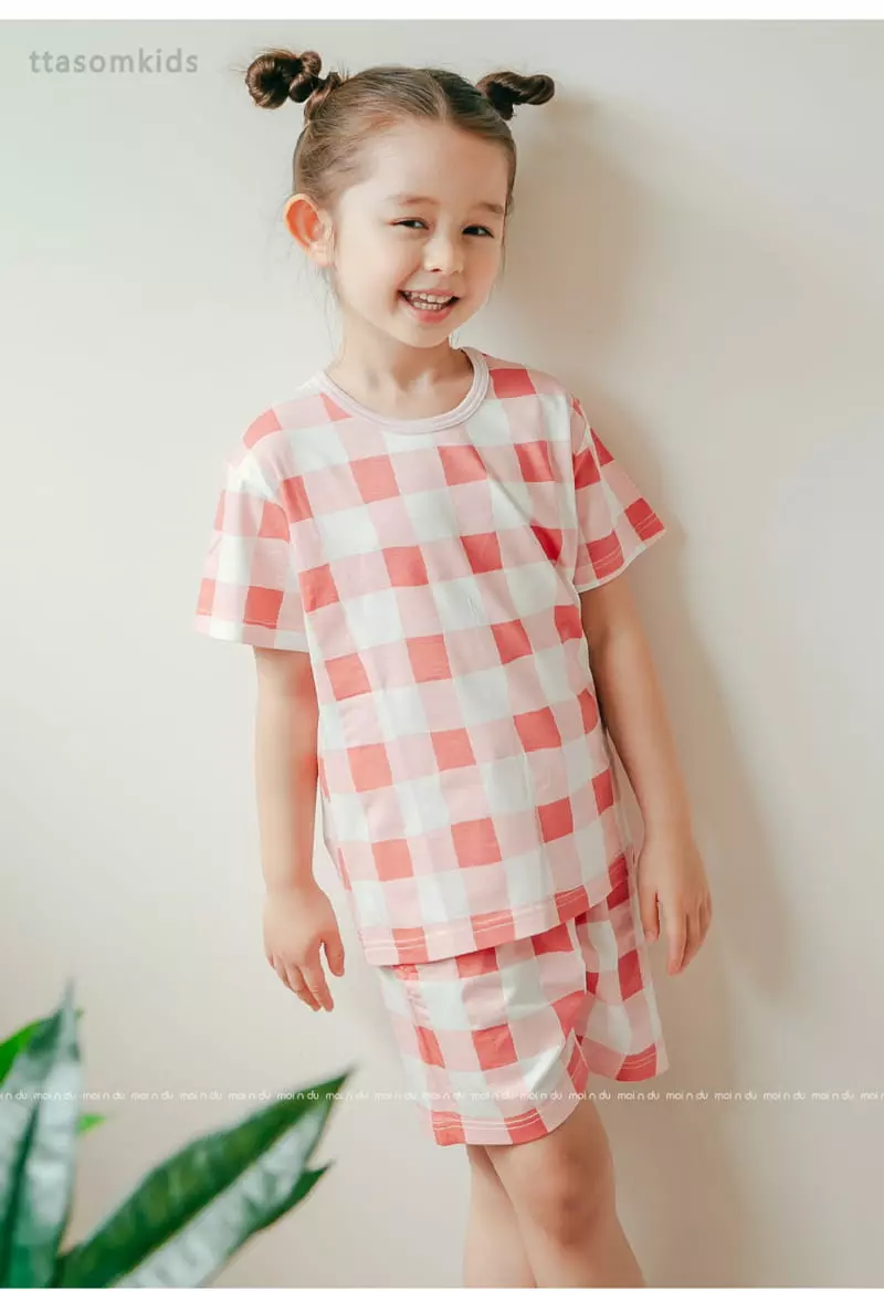Ttasom - Korean Children Fashion - #minifashionista - Big Check Pink Modal Easywear - 7
