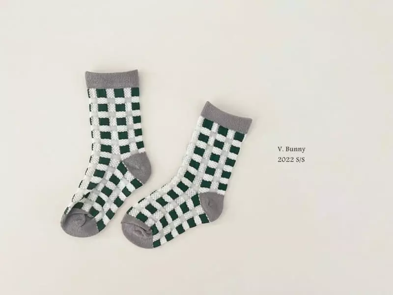 V Bunny - Korean Children Fashion - #childofig - Check Net Socks Set - 4
