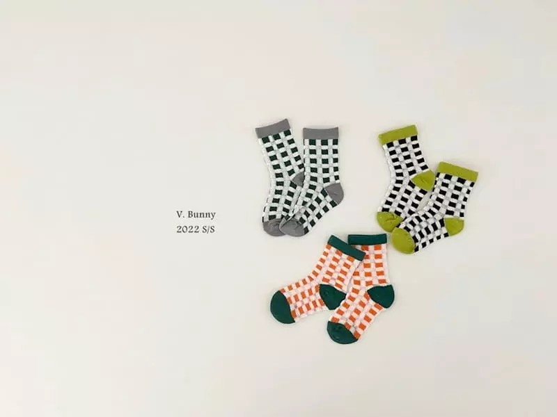 V Bunny - Korean Children Fashion - #fashionkids - Check Net Socks Set - 7