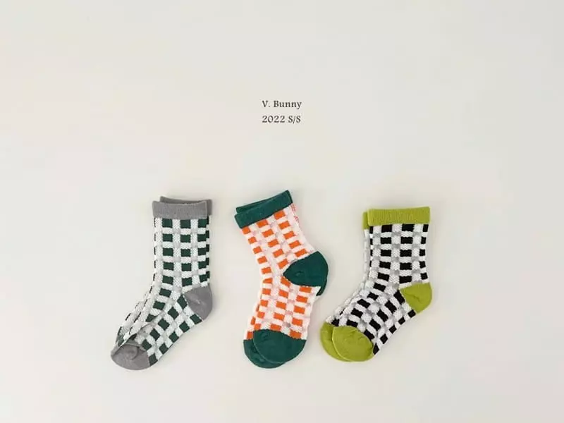 V Bunny - Korean Children Fashion - #kidsshorts - Check Net Socks Set - 8