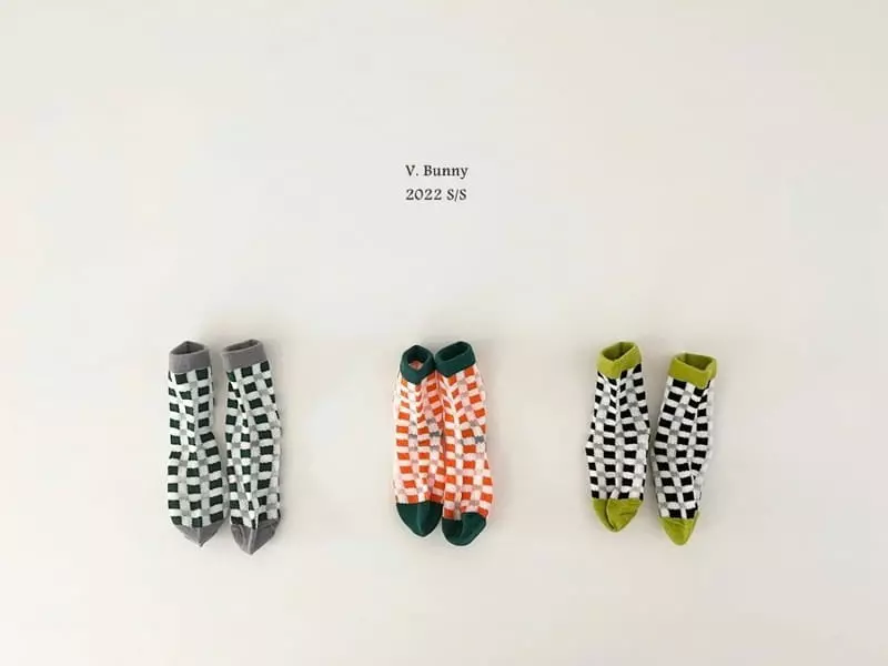 V Bunny - Korean Children Fashion - #kidsstore - Check Net Socks Set - 9
