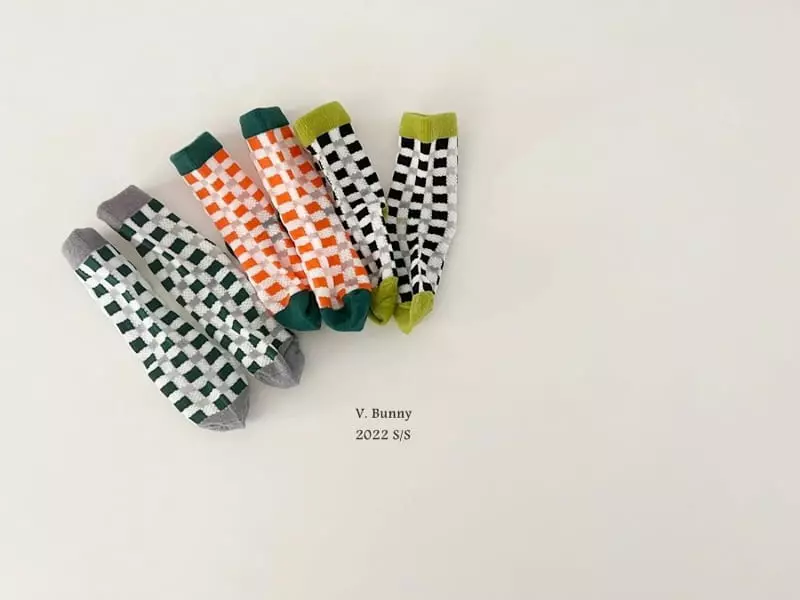 V Bunny - Korean Children Fashion - #kidzfashiontrend - Check Net Socks Set - 10