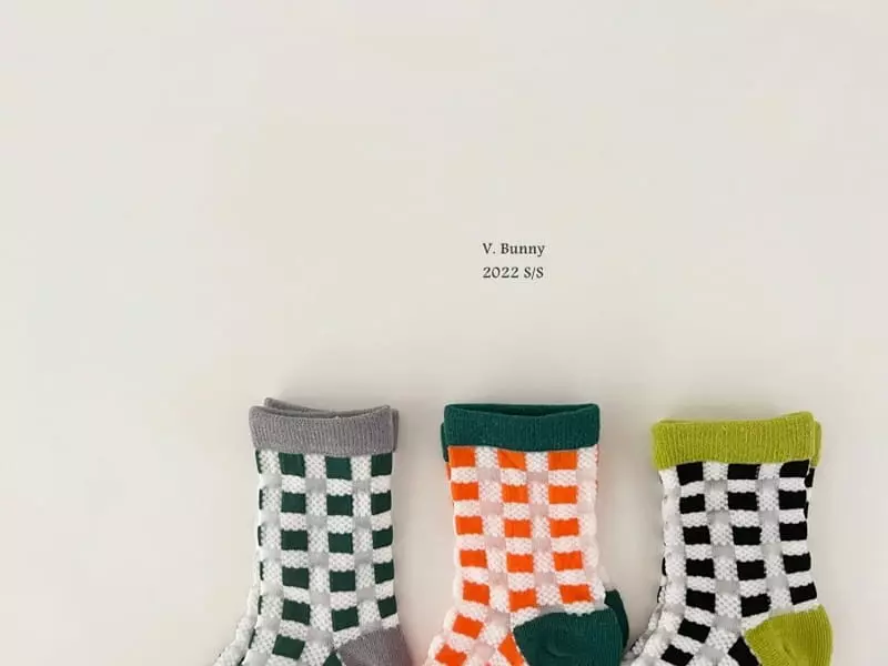 V Bunny - Korean Children Fashion - #prettylittlegirls - Check Net Socks Set