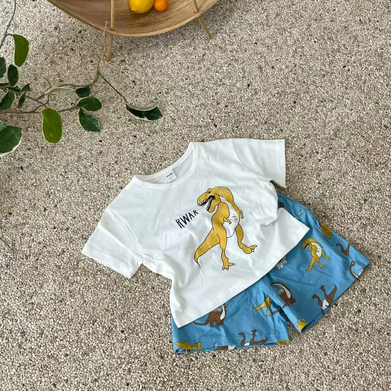 Woodie - Korean Children Fashion - #designkidswear - Dino Top Bottom Set - 3