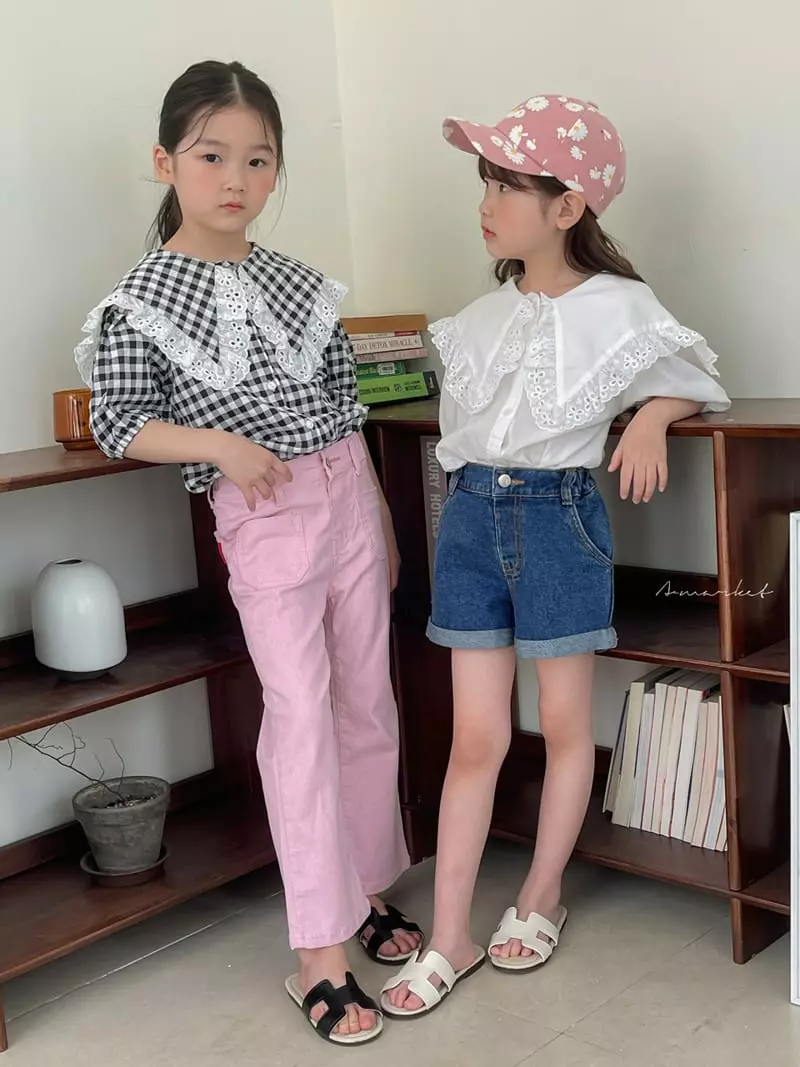 a-Market - Korean Children Fashion - #Kfashion4kids - Lace Check Collar Blouse - 3