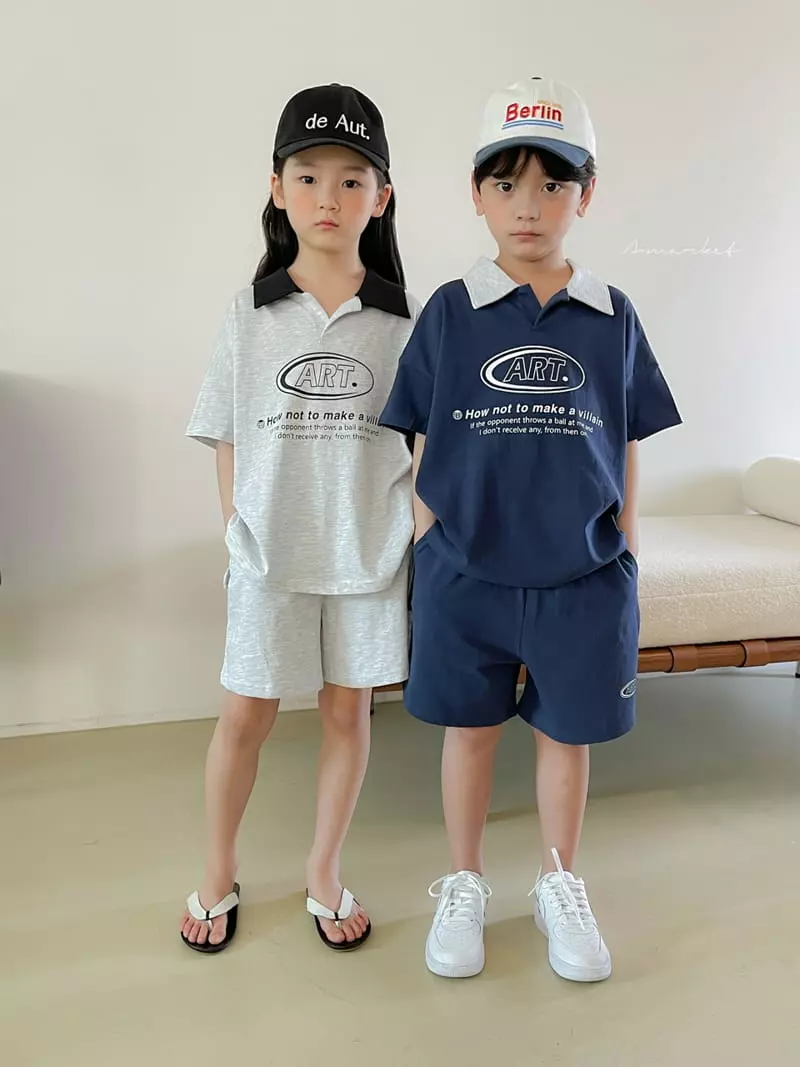a-Market - Korean Children Fashion - #childrensboutique - Art Collar Top Bottom Set - 2