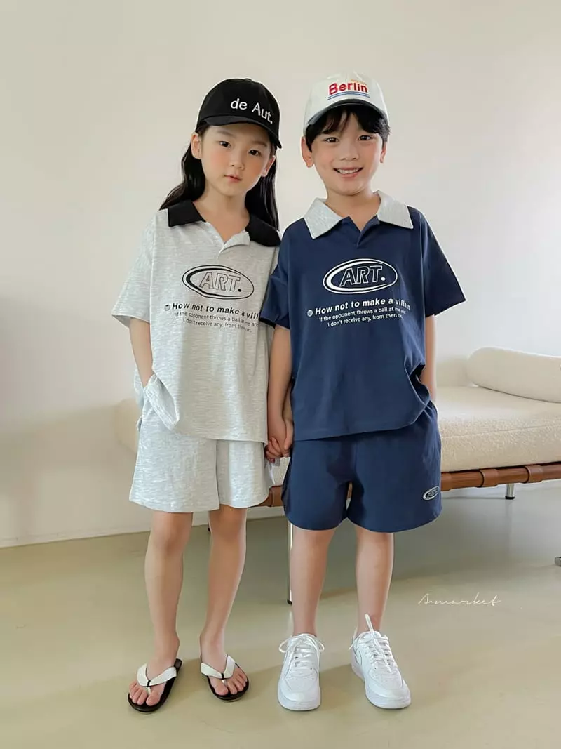 a-Market - Korean Children Fashion - #fashionkids - Art Collar Top Bottom Set - 5