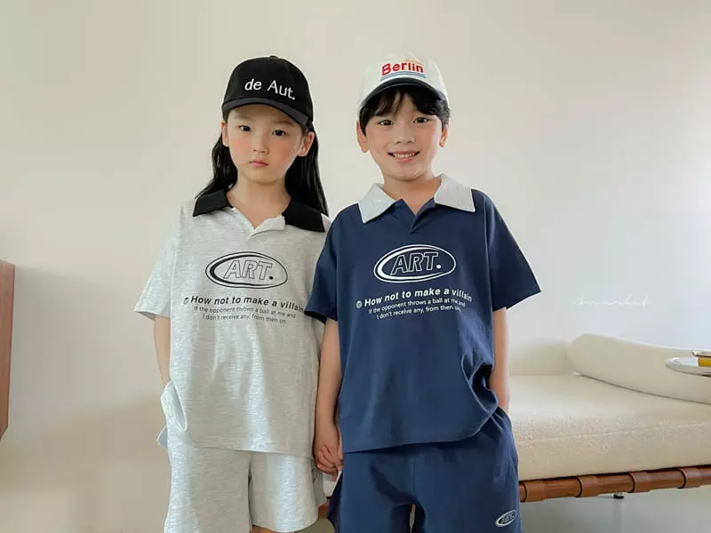 a-Market - Korean Children Fashion - #kidsshorts - Art Collar Top Bottom Set - 6