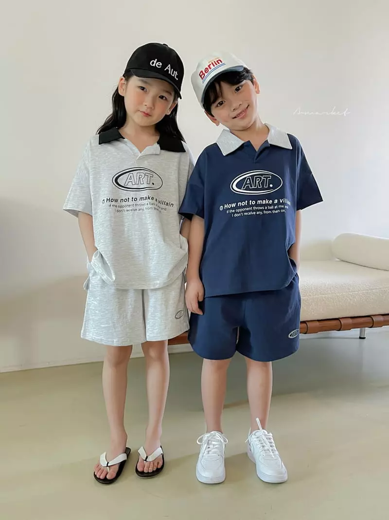 a-Market - Korean Children Fashion - #kidzfashiontrend - Art Collar Top Bottom Set - 8