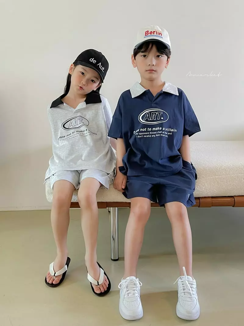 a-Market - Korean Children Fashion - #minifashionista - Art Collar Top Bottom Set - 12