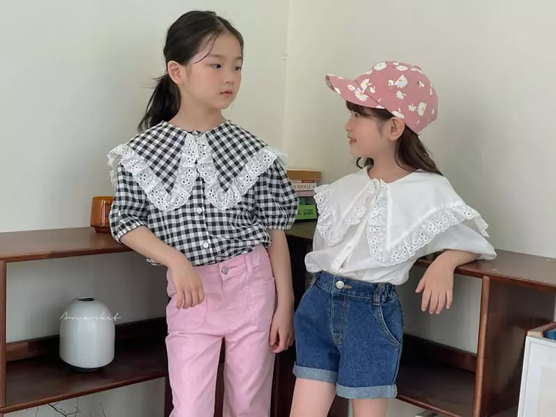 a-Market - Korean Children Fashion - #minifashionista - Lace Check Collar Blouse - 6