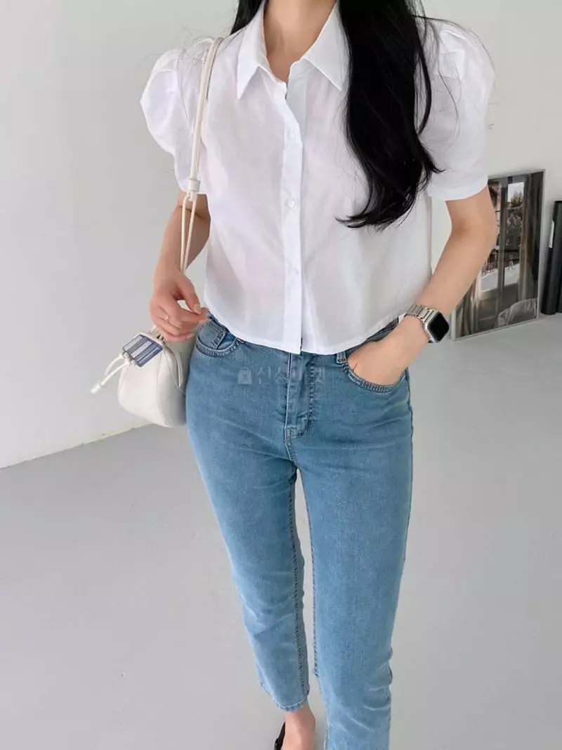 A-Me - Korean Women Fashion - #momslook - Crop Shirt