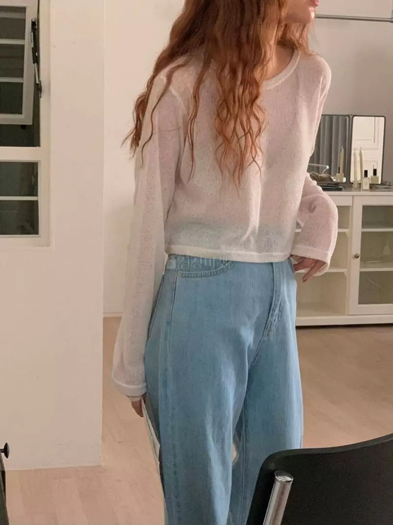 A-Me - Korean Women Fashion - #womensfashion - Linen Knit Tee - 3