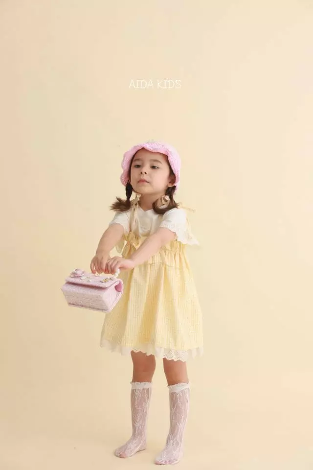 Aida - Korean Children Fashion - #childofig - Check String One-piece Tee Set