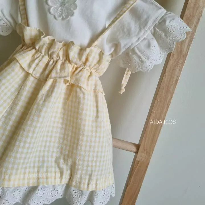 Aida - Korean Children Fashion - #stylishchildhood - Check String Sleeveless One-piece Tee Set - 5