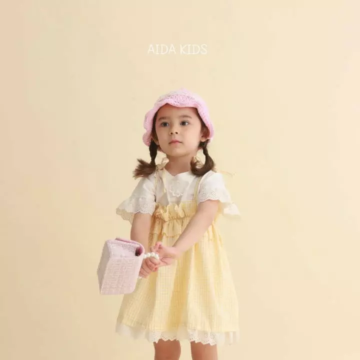 Aida - Korean Children Fashion - #todddlerfashion - Check String Sleeveless One-piece Tee Set - 3