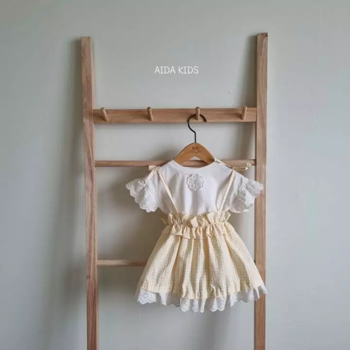 Aida - Korean Children Fashion - #todddlerfashion - Check String Sleeveless One-piece Tee Set - 4