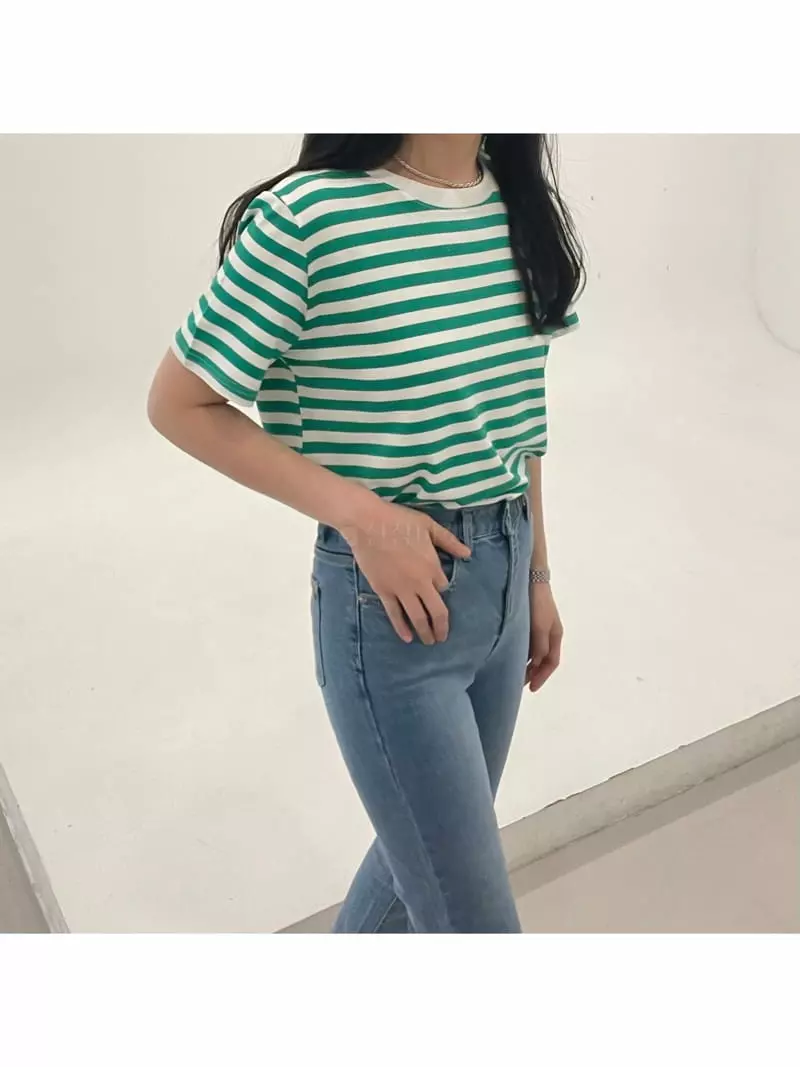 All Vibe - Korean Women Fashion - #momslook - Stripes Point Tee - 2