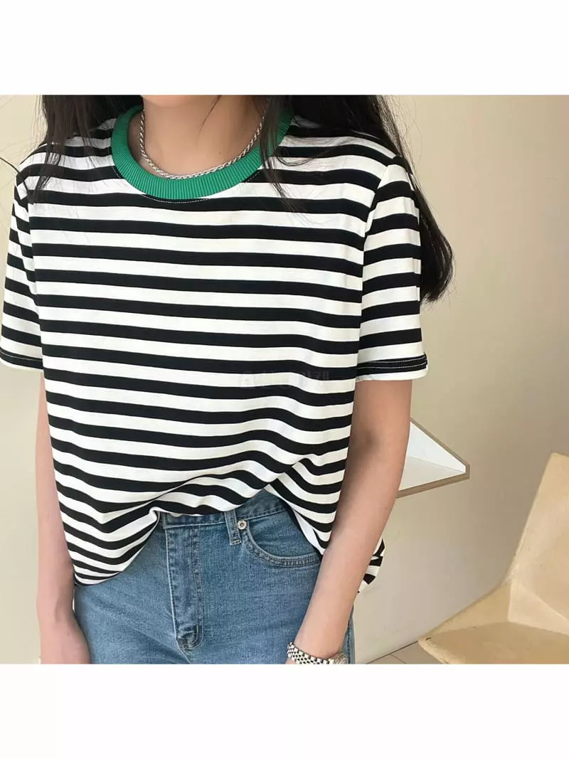 All Vibe - Korean Women Fashion - #womensfashion - Stripes Point Tee - 4